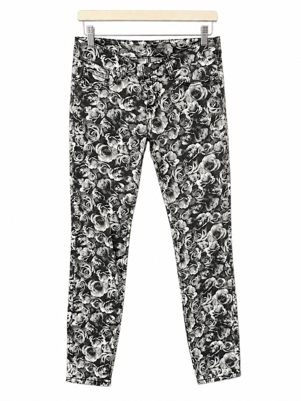 Seven7 Black White Floral Rose Print‎ Skinny Jeans Women's Size 4 Stretch Denim